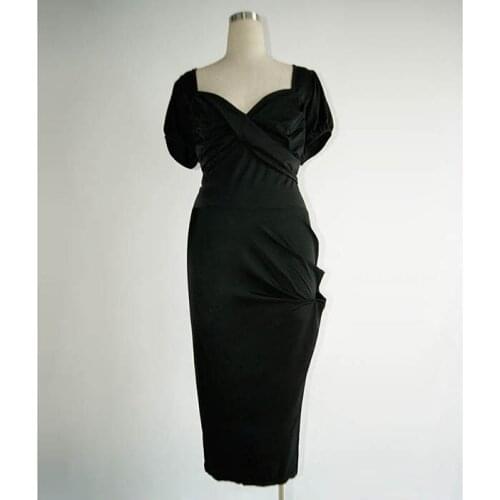 Nice-forever Summer Women Vintage Solid Color Office Dresses Business Party Elegant Slim Bodycon Dress