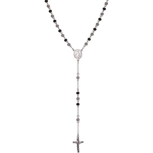 Collare Rosary Necklace Cross Chain Women Gold/Black Color 316L Stainless Steel Virgin Mary Necklace Men Jewelry N038