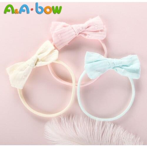 1pcs Baby Candy Color Hair Bow Headband Handmade Hairbow Headbands Soft Nylon Headwear Elastic Hair Accessories Cotton Headband