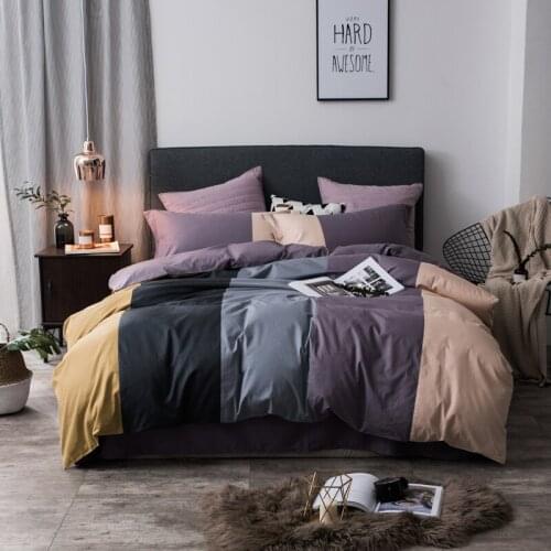 100% Cotton Coffee Grey Purple Patchwork Stripe Bedding Set Soft Twin Queen King Size Kids Adults Cover Set Bed Duvet Sheets