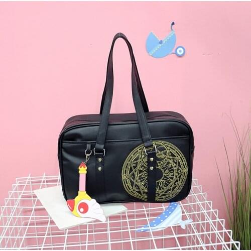 2 Styles Card Captor Sakura Anime PU Leather Girls Black Magic Array Tote Bags with Pendant Cartoon Fashion Shoulder Handbag Bag