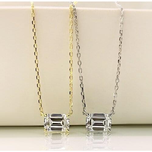 2021 New 925 Sterling Silver Emerald Cut High Carbon Diamond Gold Color Pendant Necklace For Women Fashion Engagement Jewelry