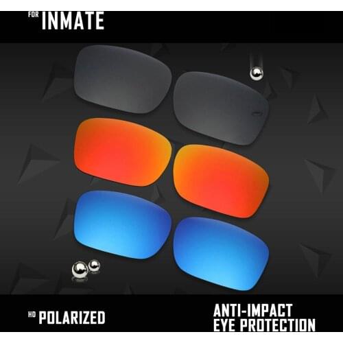 OOWLIT 3 Pairs Polarized Sunglasses Replacement Lenses for Oakley Inmate-Black & Fire Red & Ice Blue