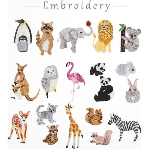 30pcs/lot Small Animal Embroidery Patch Caterpillar Panda Elephant Flamingo Penguin Kangaroo Clothing Decoration Applique