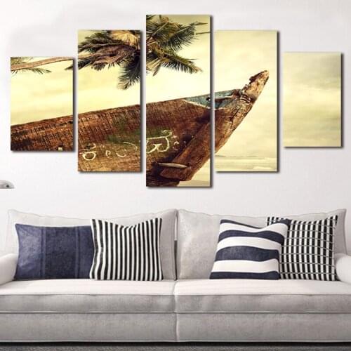 5 Pieces Canvas Art Posters And Prints Cuadros Decoracion Wood Boat Landscape Retro Modular Paintings On Canvas Pop Art