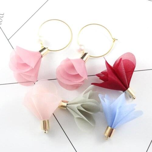 50PCS Flower Tassel Charms Tassel Cap Rose Pendant Organza Fabric Tassel Pendant Charms Flower DIY Earrings Finding