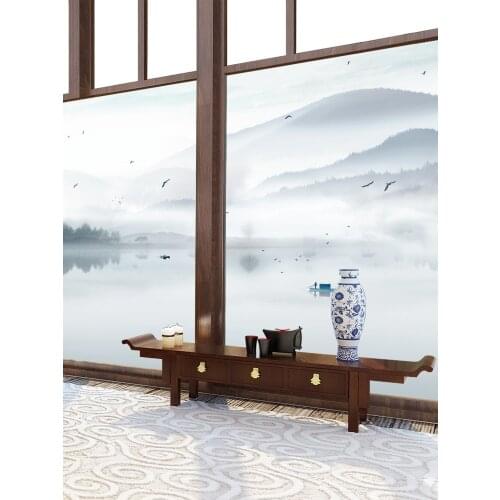 Película de vidrio esmerilado estilo chino baño opaco cocina puerta corredera puerta corredera vidrio decorativo película
