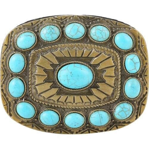 Cowboy Turquoise Bead Belt Buckle Engraved Indian Buckles Jeans Accessory