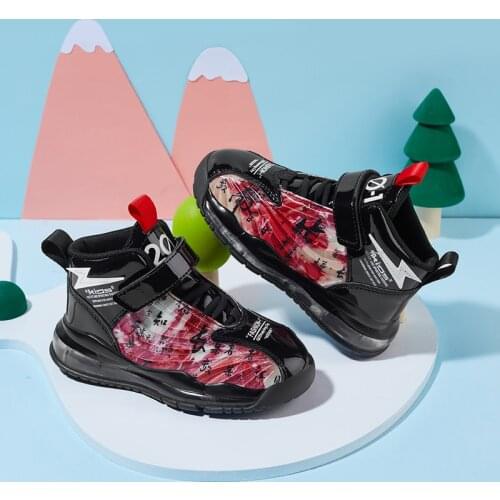 Leather Kids Sneakers Printing Graffiti Toddler Boy Shoes Fashion Sneakers Breathable Basketball Running Shoe Male Trainers 2021
