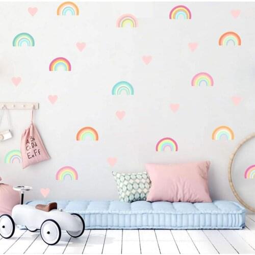 Colorful Rainbow Wall Decal Small Rainbow Wall Decal Watercolor Rainbow Heart Wall Stickers for Girls Bedroom Nursery Wall Decor