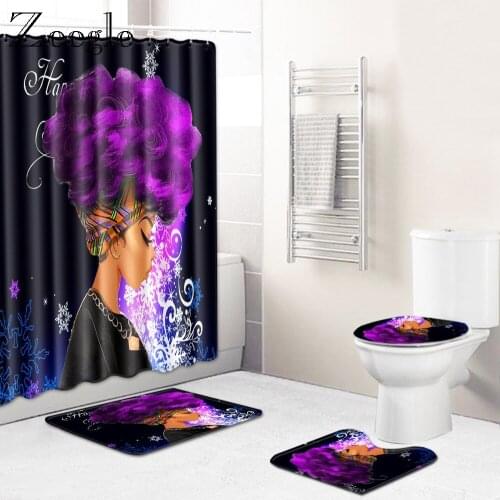 Zeegle Creative Bath Mat Set Modern Bathroom Set Toilet Shower Curtain Anti-slip Toilet Mat Printed Bathroom Rug Microfiber Mat