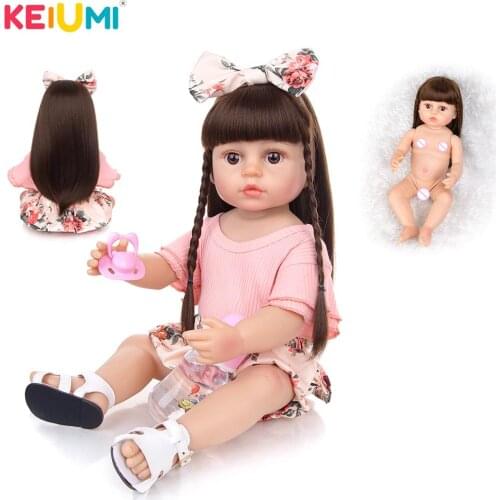 KEIUMI 55CM Lovely Doll Reborn Baby Doll Full Silicone Body Boneca Can Bath Realistic Collection Curls Kids Playmate Doll Toy