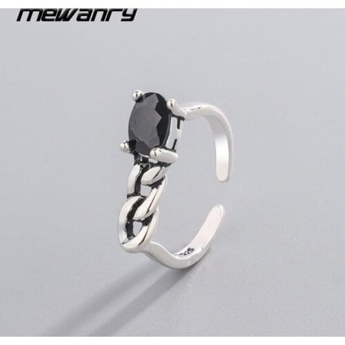 Mewanry 925 Sterling Silver Engagement Rings 2021 New Trendy Elegant Vintage Unique Design Black Stone Party Jewelry for Women