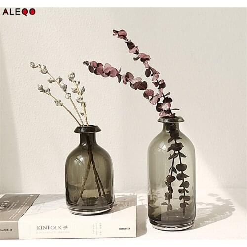 Minimalist Chic European Glass Gray Storage Jar Bottle Scandinavian Nordic Desk Storage Bottle Organizer Flower Container Decor