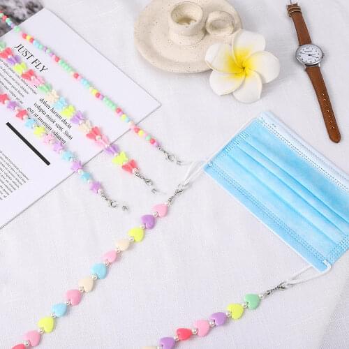 Fashion Cute Pearl Candy Color Bead Butterflies Glasses Chain Mask Chain Extension Chain Anti-lost Lanyard Glasses Chain