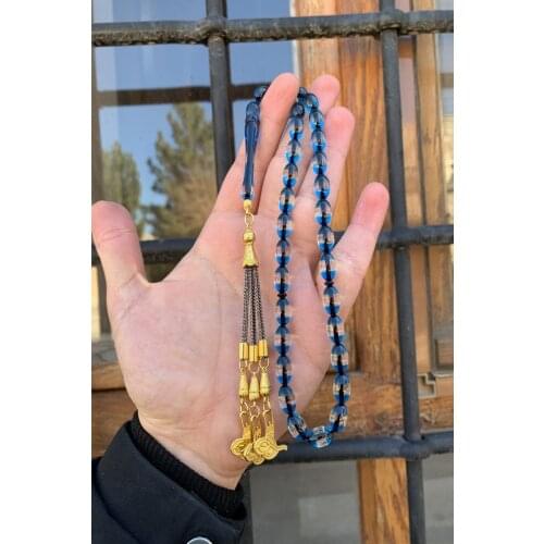 Mens Blue Vernier Powder Amber Prayer Beads