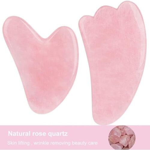 Natural Rose Quartz Jade Stone Guasha Board Pressure Therapy Massage Tools Scraper For Face Gua Sha Body Care