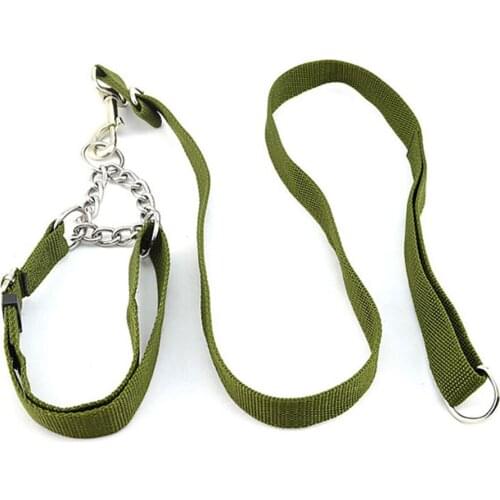 Military Tactics Pet Collar for Large Dogs Leash Set Retractable P Chain Necklace with D Clasp Belt Army Green Traction Rope