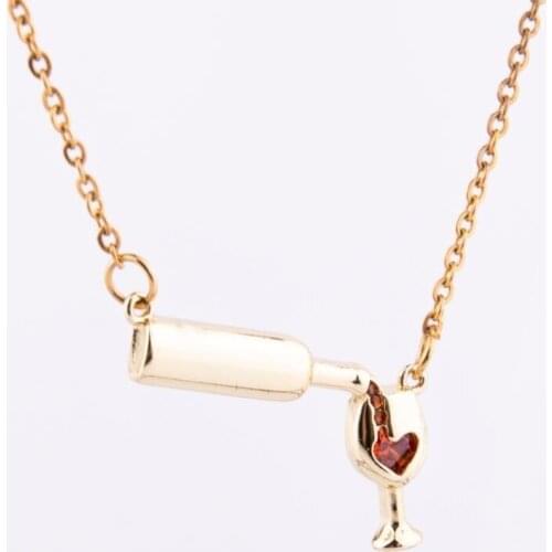 Cool Design Hot Selling New Womens Lovely Red Wine Bottle Cup Necklace Fashion All-match Clavicle Chain