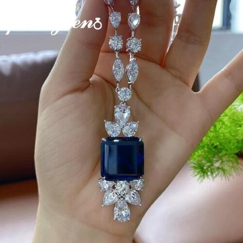 PANSYSEN 100% 925 Sterling Silver Sapphire AAAAA Zircon Lab Diamond Gemstone Pendant Necklaces Female Luxury Fine Jewelry Gifts