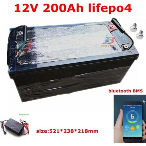 Rechargeable anti-water 12.8V Lifepo4 12V 200AH lithium battery BMS 200A with bluetooth for Solar system inverter+10A Charger
