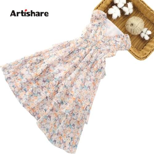 Dress Girl Floral Girls Dresses 2021 Tiered Dress For Children Summer Girls Clothing 6 8 10 12 14