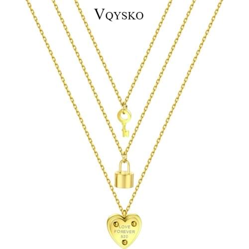 Valentine Gift Gold Heart Lock Key Multi Layer Necklaces For Women Girls Fashion Letter Custom Lover Necklace Jewelry Wholesale