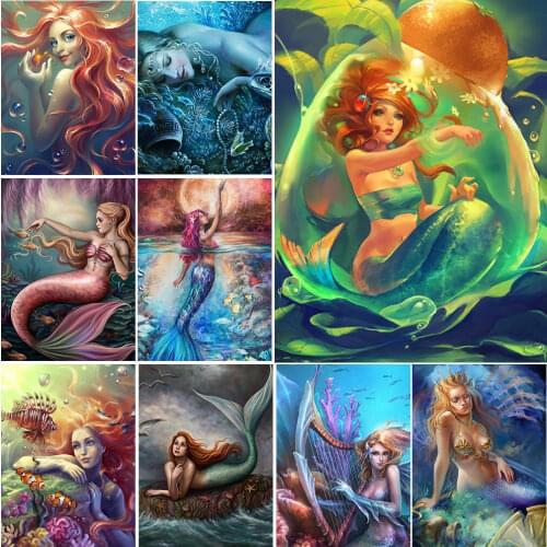 Full Square Diamond Painting Cartoon Mermaid Princess 5D Diy Diamond Embroidery Rhinestone Wall Art Pictures Home Decoration