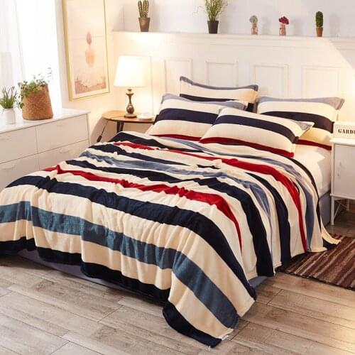 Striped Super Soft Winter Flannel Blanket 6 Size Luxury High Density For Sofa Beds Plane Travel Throw Adult Home Textile