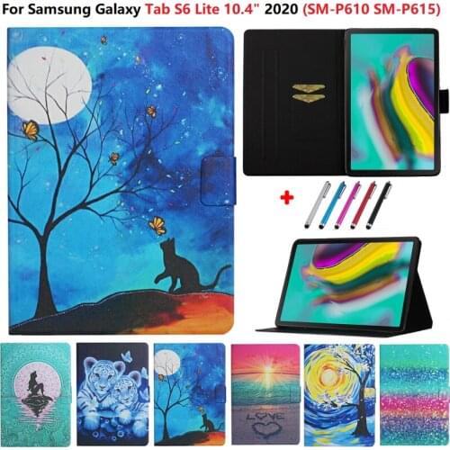 Funda For Tablet Samsung Galaxy Tab S6 Lite Case 10.4 SM-P610 P615 Painted Cover Coque For Samsung Galaxy Tab S6 Lite Cover +Pen
