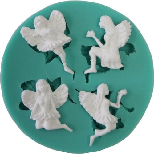 Fondant Silicone Molds 4 Angels Shaped for Cake Decorating Cookie Biscuit Chocolate Candy Molds DIY Clay Soap Moulds