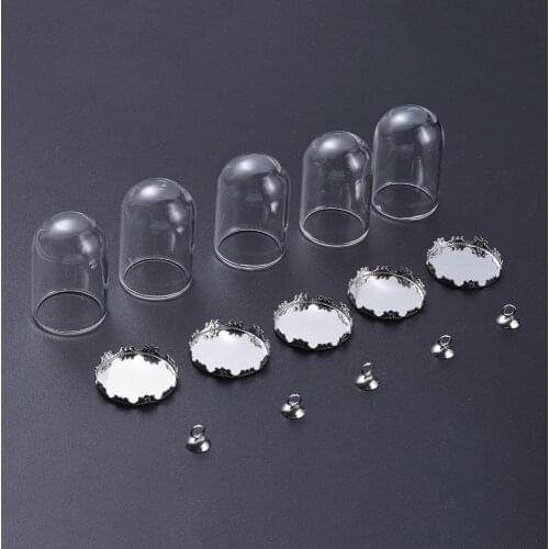 1Set Glass Bell Jar with Bead Cap Pendant Bails Lace Edge Bezel Cups For DIY Globe Glass Bubble Cover Pendants Jewelry Makings