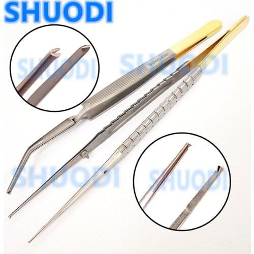 Dental Surgical Tweezers Dental Surgical Microscopy Tweezer Holder Tip with Small incision Angle Shape With golden handle