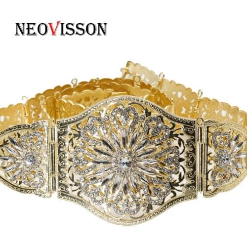 NEOVISSON Big Crystal Women Caftan Belt Algeria Wedding Dress Jewelry Metal Waist Chain Gold Silver Color