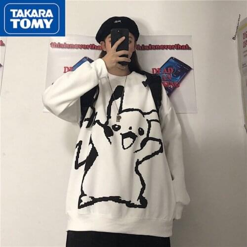 TAKARA TOMY Pokemon spring fashion trend comfortable cotton couple long-sleeved T-shirt simple cartoon casual wild sweater