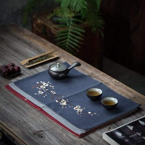 Embroidered table cloth for tea set creative cotton & linen tea flag Chinese tea accessories table mat 50cm*30cm rectangle mats