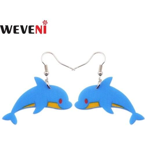 WEVENI Acrylic Accessories Drop Dangle Long Jumping Blue Whale Earrings For Women Bijoux Trendy Statement Ocean Animal Jewelry