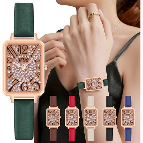 Creative size digital diamond square alloy dial quartz watch simple thin belt female watch