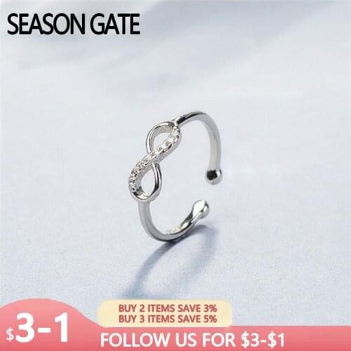 Season Gate 925 Sterling Silver Creative Personality Geometric Lucky Number Eight Adjustable Size Open Ring SR159