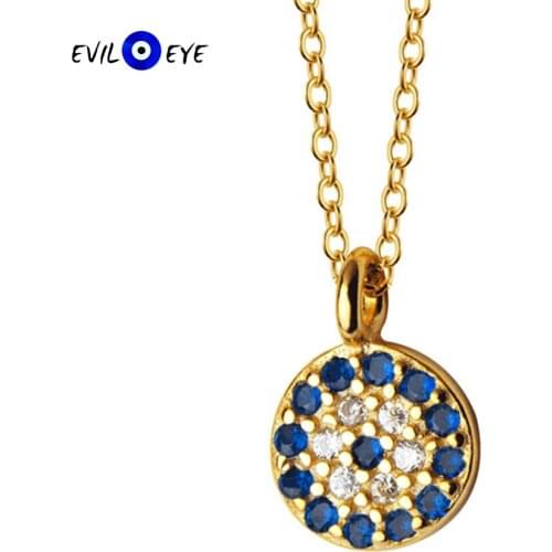 EVIL EYE Blue Zircon Turkish Evil Eye Pendant Necklace 925 Sterling Silver Color Long Chain Necklace for Women Men Jewelry ES47