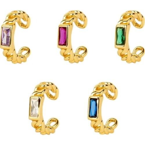 1pc 925 sterling silver multicolor square CZ Earrings C-shape female ear Clip On Earrings Gold earcuff Without Piercing Jewelry