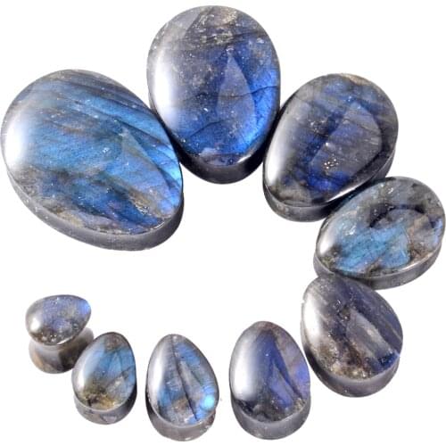 1PC Natural Labradorite Stone Teardrop Ear Flesh Tunnel Plugs Stone Double Flared Ear Gauges Expander Body Piercing Jewelry