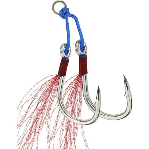 1Pcs Fishing Lure Slow Jigging Fishing Cast Jigs Assist Hook Barbed Single Jig Hooks Thread Feather Pesca High Carbon Steel