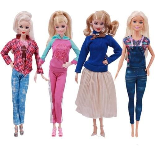 4 Pcs Blue Sweater And Apricot Skirt Four-Piece Series Fit For Cocktail Daily Casual Clothing Accessories Barbies Clothes