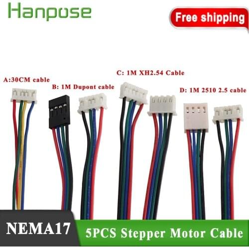 5pcs Free shipping certification NEMA17 1m dupont cable 4-lead Nema 17 Stepper Motor 42 motor 3D printer CNC Laser