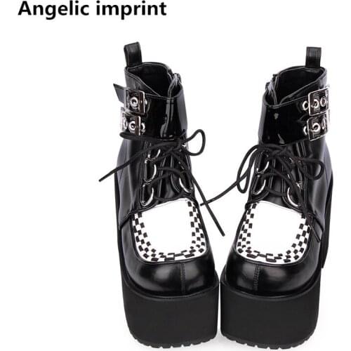 Angelic imprint mori girl Women motorcycle ankle punk boots lady lolita short Boots woman super high heels pumps wedges shoes