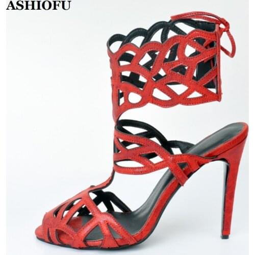 ASHIOFU Handmade Ladies Stiletto High Heel Sandals Cut-out Slingback Sexy Club Party Dress Shoes Evening Fashion Sandals Shoes