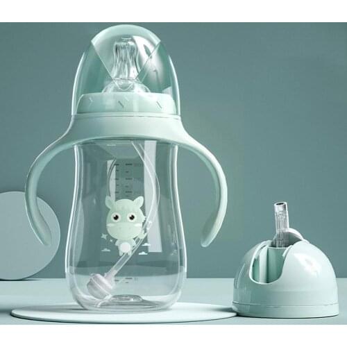 Baby Sippy Cup Infant Drop-proof Baby Wide-caliber Gravity Bottle Bottle Straw Milk Water Learning Drinking With Straw Ball T1U5