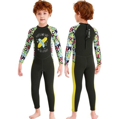 Kids Wetsuit Premium 2.5mm Neoprene Warm Full Body Diving Suit Scuba Back Zip Rash Guard One Piece Long Sleeve Jumpsuit