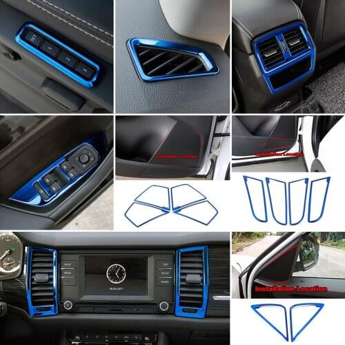 For Skoda Kodiaq 2016-2020 Car Inner Styling Modify Refit Central Console Part Trim Frame Cover Stainless Steel Blue Sticker